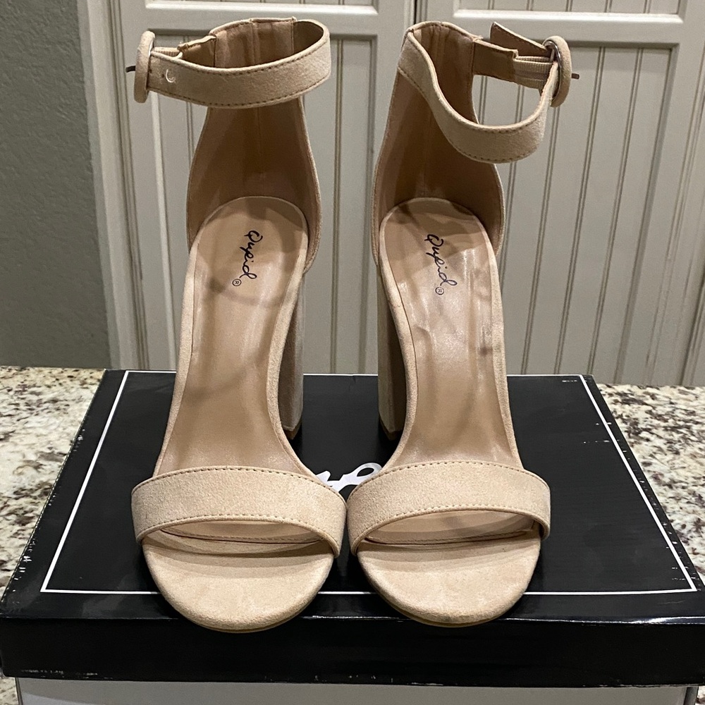 Qupid Brand- Women's Tan Ankle Strap Heels